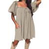 imageEXLURA Womens Summer Denim Short Puff Sleeve Dresses Knit Loose Plus Size Short Mini Dress 2025 Trendy OutfitKhaki