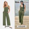 imageEXLURA Womens Summer Casual Dressy Jumpsuits Loose Overalls One Piece Sleeveless Wide Leg Pant Rompers with Pockets 2025Army Green