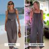 imageEXLURA Womens Summer Casual Dressy Jumpsuits Loose Overalls One Piece Sleeveless Wide Leg Pant Rompers with Pockets 2025Dark Grey