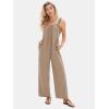 imageEXLURA Womens Summer Casual Dressy Jumpsuits Loose Overalls One Piece Sleeveless Wide Leg Pant Rompers with Pockets 2025Light Brown