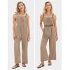 imageEXLURA Womens Summer Casual Dressy Jumpsuits Loose Overalls One Piece Sleeveless Wide Leg Pant Rompers with Pockets 2025Light Brown