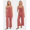 imageEXLURA Womens Summer Casual Dressy Jumpsuits Loose Overalls One Piece Sleeveless Wide Leg Pant Rompers with Pockets 2025Rust Red