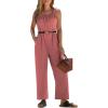 imageEXLURA Womens Summer Casual Dressy Jumpsuits Loose Overalls One Piece Sleeveless Wide Leg Pant Rompers with Pockets 2025Rust Red