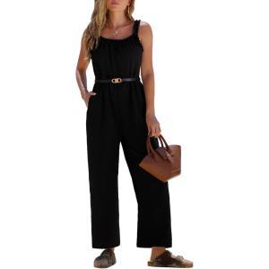 imageEXLURA Womens Summer Casual Dressy Jumpsuits Loose Overalls One Piece Sleeveless Wide Leg Pant Rompers with Pockets 2025Black