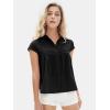 imageEXLURA Womens 2025 Summer Cap Sleeve Tops Loose Button Down Dress Shirt Casual V Neck Pleated Textured Work BlouseBlack