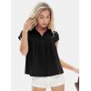 imageEXLURA Womens 2025 Summer Cap Sleeve Tops Loose Button Down Dress Shirt Casual V Neck Pleated Textured Work BlouseBlack