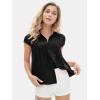 imageEXLURA Womens 2025 Summer Cap Sleeve Tops Loose Button Down Dress Shirt Casual V Neck Pleated Textured Work BlouseBlack