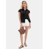 imageEXLURA Womens 2025 Summer Cap Sleeve Tops Loose Button Down Dress Shirt Casual V Neck Pleated Textured Work BlouseBlack