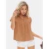 imageEXLURA Womens 2025 Summer Cap Sleeve Tops Loose Button Down Dress Shirt Casual V Neck Pleated Textured Work BlouseCaramel