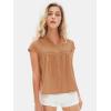 imageEXLURA Womens 2025 Summer Cap Sleeve Tops Loose Button Down Dress Shirt Casual V Neck Pleated Textured Work BlouseCaramel