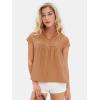 imageEXLURA Womens 2025 Summer Cap Sleeve Tops Loose Button Down Dress Shirt Casual V Neck Pleated Textured Work BlouseCaramel