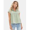 imageEXLURA Womens 2025 Summer Cap Sleeve Tops Loose Button Down Dress Shirt Casual V Neck Pleated Textured Work BlouseGrey Green