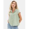imageEXLURA Womens 2025 Summer Cap Sleeve Tops Loose Button Down Dress Shirt Casual V Neck Pleated Textured Work BlouseGrey Green