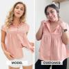 imageEXLURA Womens 2025 Summer Cap Sleeve Tops Loose Button Down Dress Shirt Casual V Neck Pleated Textured Work BlouseOrange Pink