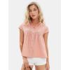 imageEXLURA Womens 2025 Summer Cap Sleeve Tops Loose Button Down Dress Shirt Casual V Neck Pleated Textured Work BlouseOrange Pink