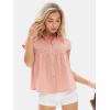 imageEXLURA Womens 2025 Summer Cap Sleeve Tops Loose Button Down Dress Shirt Casual V Neck Pleated Textured Work BlouseOrange Pink