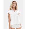 imageEXLURA Womens 2025 Summer Cap Sleeve Tops Loose Button Down Dress Shirt Casual V Neck Pleated Textured Work BlouseWhite