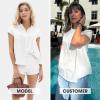imageEXLURA Womens 2025 Summer Cap Sleeve Tops Loose Button Down Dress Shirt Casual V Neck Pleated Textured Work BlouseWhite