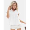 imageEXLURA Womens 2025 Summer Cap Sleeve Tops Loose Button Down Dress Shirt Casual V Neck Pleated Textured Work BlouseWhite