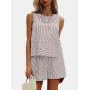 imageEXLURA Womens Summer 2 Piece Outfits Sleeveless Tank Top Matching Shorts Sets Cotton Striped Sweatsuits Vacation Beach 2025Coffee White