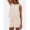 imageEXLURA Womens Summer 2 Piece Outfits Sleeveless Tank Top Matching Shorts Sets Cotton Striped Sweatsuits Vacation Beach 2025Light Khaki