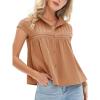 imageEXLURA Womens 2025 Summer Cap Sleeve Tops Loose Button Down Dress Shirt Casual V Neck Pleated Textured Work BlouseCaramel