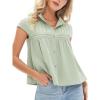 imageEXLURA Womens 2025 Summer Cap Sleeve Tops Loose Button Down Dress Shirt Casual V Neck Pleated Textured Work BlouseGrey Green