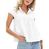 imageEXLURA Womens 2025 Summer Cap Sleeve Tops Loose Button Down Dress Shirt Casual V Neck Pleated Textured Work BlouseWhite