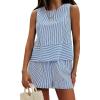imageEXLURA Womens Summer 2 Piece Outfits Sleeveless Tank Top Matching Shorts Sets Cotton Striped Sweatsuits Vacation Beach 2025Blue