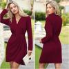 imageEXLURA Womens 2024 Long Sleeve Wrap V Neck Bodycon Formal Work Dress Ruched Cocktail Mini Dress Elegant Teacher DressesBurgundy