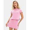 imageEXLURA Womens Casual Summer 2 Piece Short Skirt Sets Short Sleeve Tshirt And Tennis Skort Dressy Cotton Matching SweatsuitsLight Pink