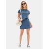 imageEXLURA Womens Casual Summer 2 Piece Short Skirt Sets Short Sleeve Tshirt And Tennis Skort Dressy Cotton Matching SweatsuitsNavy Blue