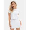 imageEXLURA Womens Casual Summer 2 Piece Short Skirt Sets Short Sleeve Tshirt And Tennis Skort Dressy Cotton Matching SweatsuitsWhite