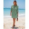 imageEXLURA Womens Summer T Shirt Dress Casual Short Sleeve Loose Striped Mini Dresses 2025 Vacation Beach Sundress PocketsDark Green Apricot