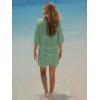 imageEXLURA Womens Summer T Shirt Dress Casual Short Sleeve Loose Striped Mini Dresses 2025 Vacation Beach Sundress PocketsDark Green Apricot
