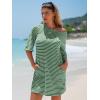 imageEXLURA Womens Summer T Shirt Dress Casual Short Sleeve Loose Striped Mini Dresses 2025 Vacation Beach Sundress PocketsDark Green Apricot