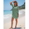 imageEXLURA Womens Summer T Shirt Dress Casual Short Sleeve Loose Striped Mini Dresses 2025 Vacation Beach Sundress PocketsDark Green Apricot