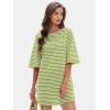 imageEXLURA Womens Summer T Shirt Dress Casual Short Sleeve Loose Striped Mini Dresses 2025 Vacation Beach Sundress PocketsGreen White