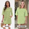 imageEXLURA Womens Summer T Shirt Dress Casual Short Sleeve Loose Striped Mini Dresses 2025 Vacation Beach Sundress PocketsGreen White