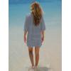 imageEXLURA Womens Summer T Shirt Dress Casual Short Sleeve Loose Striped Mini Dresses 2025 Vacation Beach Sundress PocketsGrey Blue