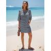 imageEXLURA Womens Summer T Shirt Dress Casual Short Sleeve Loose Striped Mini Dresses 2025 Vacation Beach Sundress PocketsGrey Blue
