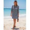 imageEXLURA Womens Summer T Shirt Dress Casual Short Sleeve Loose Striped Mini Dresses 2025 Vacation Beach Sundress PocketsGrey Blue