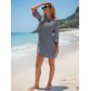 imageEXLURA Womens Summer T Shirt Dress Casual Short Sleeve Loose Striped Mini Dresses 2025 Vacation Beach Sundress PocketsGrey Blue