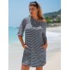 imageEXLURA Womens Summer T Shirt Dress Casual Short Sleeve Loose Striped Mini Dresses 2025 Vacation Beach Sundress PocketsGrey Blue