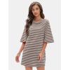 imageEXLURA Womens Summer T Shirt Dress Casual Short Sleeve Loose Striped Mini Dresses 2025 Vacation Beach Sundress PocketsKhaki White