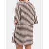 imageEXLURA Womens Summer T Shirt Dress Casual Short Sleeve Loose Striped Mini Dresses 2025 Vacation Beach Sundress PocketsKhaki White