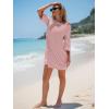 imageEXLURA Womens Summer T Shirt Dress Casual Short Sleeve Loose Striped Mini Dresses 2025 Vacation Beach Sundress PocketsPink White