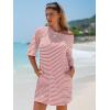 imageEXLURA Womens Summer T Shirt Dress Casual Short Sleeve Loose Striped Mini Dresses 2025 Vacation Beach Sundress PocketsPink White