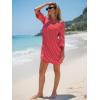 imageEXLURA Womens Summer T Shirt Dress Casual Short Sleeve Loose Striped Mini Dresses 2025 Vacation Beach Sundress PocketsRed White