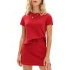 imageEXLURA Womens Casual Summer 2 Piece Short Skirt Sets Short Sleeve Tshirt And Tennis Skort Dressy Cotton Matching SweatsuitsRed